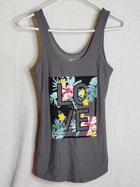 No Boundaries Gray Tropical Print Poly Span Supersoft Love Tank Top Size S 3-5